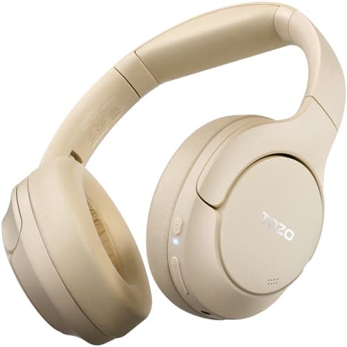 TOZO HT2 Hybrid Active Noise Cancelling Headphones, Wireless Over Ear Bluetooth Headset, 60H Playtime, Hi-Res Audio Custom EQ via App Deep Bass Comfort Fit Ear Cups, for Home Office Travel Khaki