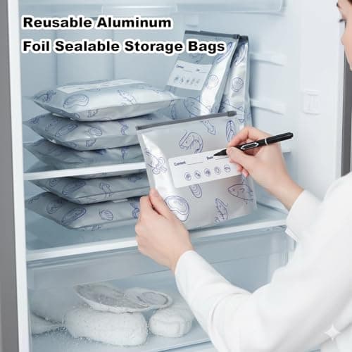 61-Pack Aluminum Foil Bags, Reusable Aluminum Foil Sealable Storage Bags, Aluminum Foil Freezer Bags with Marker Pen, Three Sizes for Meal Prep, Picnics, Freezing, and Travel Snacks (S+M+L) — view 5
