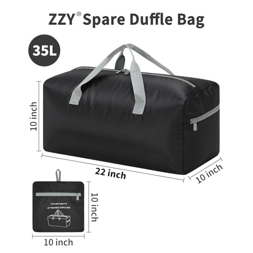 ZZY 35L Foldable Travel Duffle Bag, 22-Inch Packable Small Duffel Bag Lightweight Holdall for Camping, Storage, Travel-Black — view 3