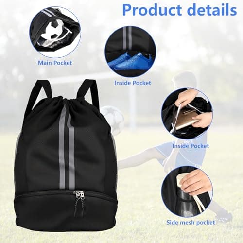 MJFENDAI Unisex Drawstring Bags, Drawstring Gym Bag with Shoe Compartment, Adjustable Drawstring Waterproof Backpack for adults youth, sports and travel — view 4