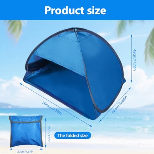 RNPKZ Pop Up Beach Tent, Mini Sun Shade Tent with Zipper Pocket & Storage Bag, Portable Sun Shelter, Pop Up Tent, Pop Up Beach Shelter for Face & Head UV Protection, for Adult, Kid & Pets (Blue) — view 2