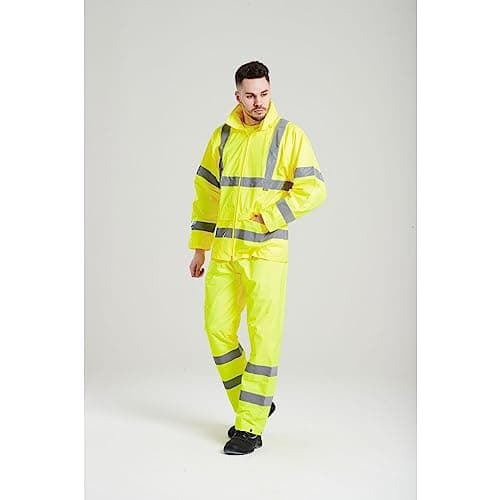 Portwest UH440 Mens Hi Vis Rain Jacket Waterproof Lightweight Reflective Safety Workwear Packable Hooded Vented Back Construction Roadwork Highway Rail, Yellow, XXL — view 4