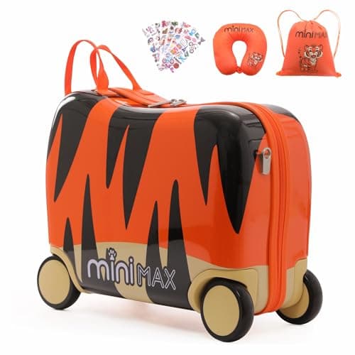 MiniMax Kids Ride-On Suitcase 45x36x20 with Neck Pillow & Drawstring Bag