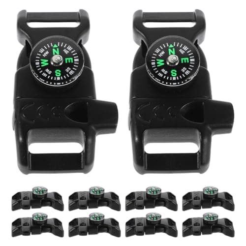 Abaodam Multi-Function Outdoor Buckle with Compass Whistle Fire Starter for Hiking Camping Emergency Survival 10 Pack Lightweight Plastic Strap Clips