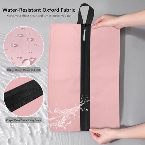 Shoe Bags for Travel, Waterproof Oxford Fabric, Zippered Shoe Storage Organiser with Handle, Lightweight Dustproof Shoe Pouch for Trainers, Gym, Business Trip, 16.5 x 9.8 Inches (Shoe Bag Pink) — view 2