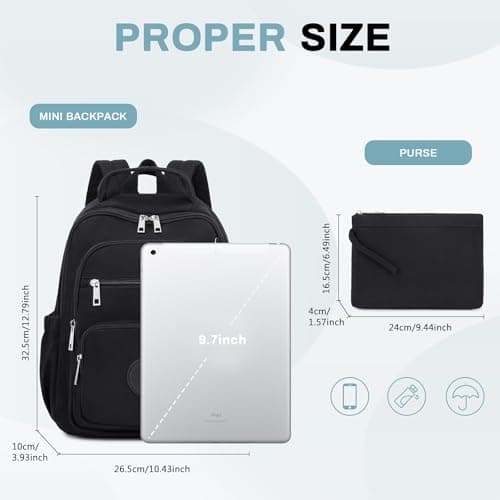 QIXIHU Mini Backpack for Women, Small Backpack for Ladies Bookbag Purse for Women with Handy Wallet and Luggage Strap, Black — view 3