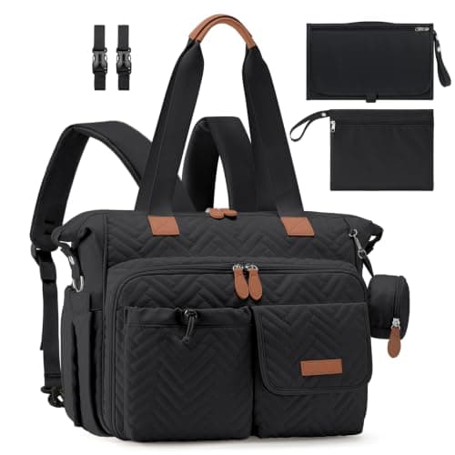 RAINSMORE Baby Changing Backpack Nappy Tote Bag with Changing Mat Black