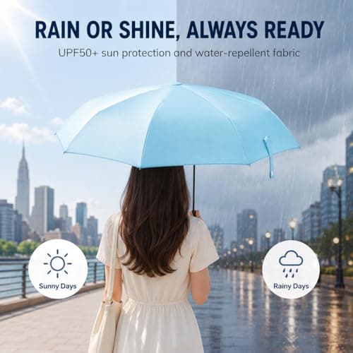 Mini Folding Umbrella with Case, Pocket Sized Lightweight Portable Umbrella, Light Compact Rain Umbrella for Travel Outdoor Daily Use, Small Sun Rain Pocket Umbrella for Girls and Women men (Blue) — view 5