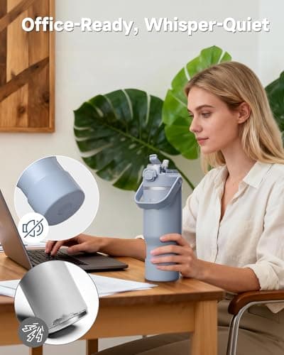 KANGZY Metal Water Bottle with Straw 1L/32oz – Vacuum Insulated Stainless Steel Flask, 2-in-1 Straw & Spout Lid, BPA-Free Leak-Proof Tumbler, Keeps Drinks Hot 8H+ / Cold 24H for Work, Travel Blue — view 5