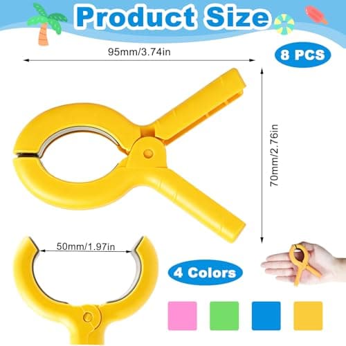 8 Pack Towel Clips for Sun Loungers, Extra Strong 4 Inch Beach Towel Clips, Non Slip Beach Towel Clips for Sun Loungers, Windproof Laundry Pegs for Towels, 4 Bright Colours — view 2