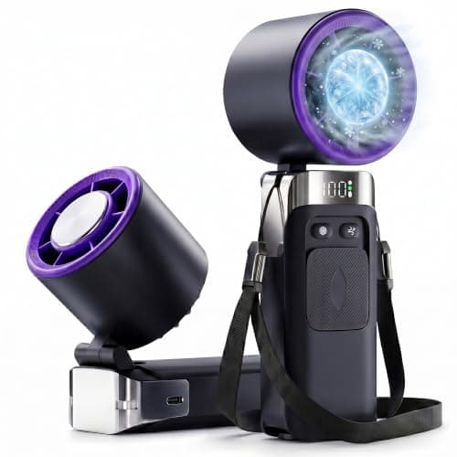 Ventox Rechargeable Handheld Fan, Grey-purple, 3600mAh Battery Up to 12H Cooling Mini Portable Fan with Lanyard, Digital Display, C Type USB Hand Held Fans 100 Speeds, 135° Adjustable Angle Airflow