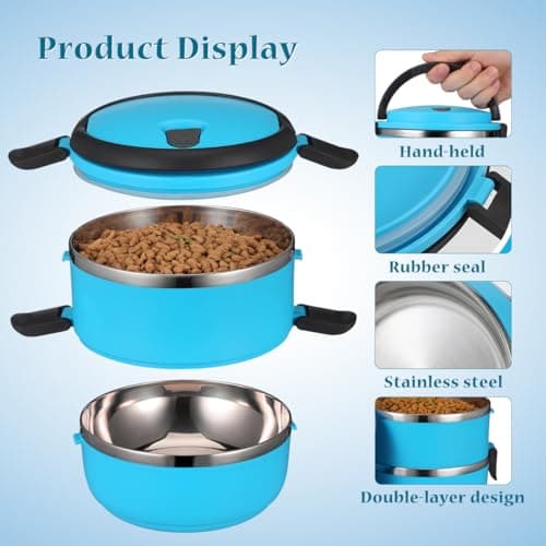 DOITOOL Pet Travel Bowl Double Layer Dog Water Bowl with Handle Leak Proof Food Grade Portable Feeding Container for Outdoor Travel Stackable 2 in 1 Pet Food and Water Storage — view 6