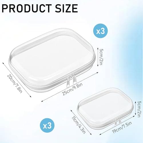 6 Pack Clear Hard Shell Zipper Case, Travel Toiletries Storage Bags Bulk — view 2