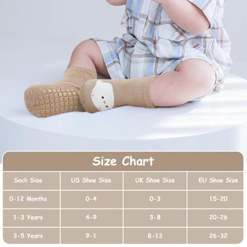 Vicloon 5 Pairs Baby Socks for Boys Girls, Baby Socks with Grips, Babys Non Slip Sock, Toddler Anti Slip Cotton Sock, Medium Tube Toddler Socke Suitable Kids Aged 1-3 Years — view 3