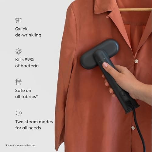 Steamery Travel Steamer Cirrus Lite, 1200W, Steam Output 16g/min, Heat-up 18 Seconds, Portable & Packable, Rotating Steam Head, Scandinavian Design, UK 3-pin plug (Type G), Charcoal — view 3