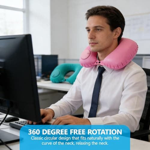 Travel Pillow for Airplane, 3 Pcs Inflatable Neck Pillows with 360° Support — view 6
