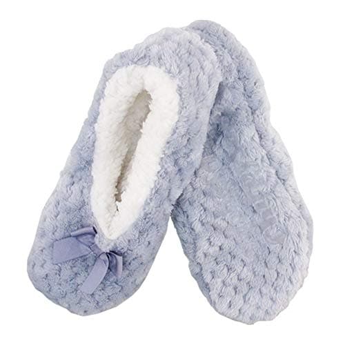 BambooMN Adult Super Soft Warm Cozy Fuzzy Soft Touch Sleeper Slippers Non-Slip Lined Socks – Light Grey Lavender – X-Large (UK Size 8-9)