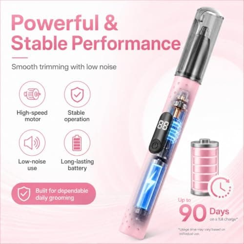 Nose Hair Trimmer for Women, Rechargeable Nose Trimmer, Ear and Eyebrow Trimmer for Women & Men, Painless Dual-Edge Blades, Type-C Charging, LED Display, Detachable Washable Head, Travel Essential — view 6