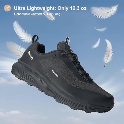 OUTJET Men's Waterproof Lightweight Cushioned Walking & Hiking Shoes – Anti-Slip Outdoor Trainers Black — view 4