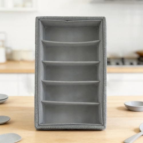 Folding cutlery tray with transparent panels, stackable design — view 4