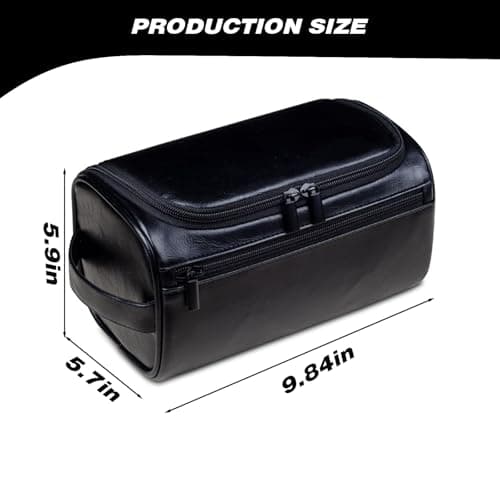 PU Leather Toiletry Bag for Men, Dark Brown Wash Bag for Travel, Gym & Shaving, Dry & Wet Separation with 3 Compartments - Perfect Men's Washbag (Black) — view 2