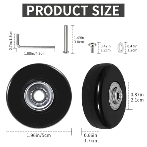 2 Pcs Suitcase Wheels Replacement, 50x18mm Luggage Wheels Replacement Wheel, Rubber Suitcase Luggage Swivel Caster Wheel arts Repair Kit, with 4 Axles, 4 Hex Screws, 4 Spacers, 1 Hex Wrench — view 2