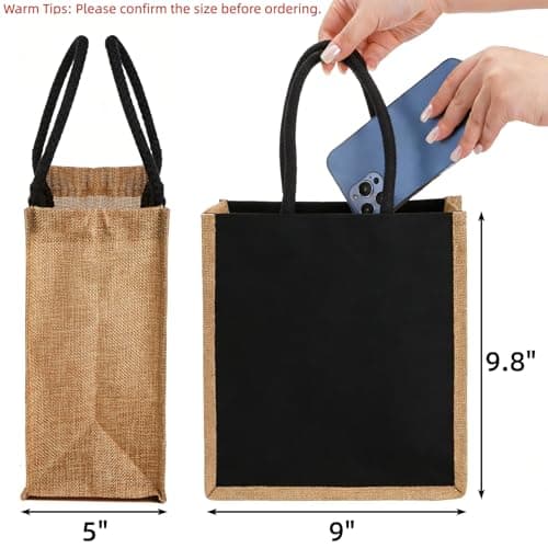 SOUJOY 6 Pack Burlap Tote Bags, Reusable Gift Tote with Handles, Black Jute Beach Bags, Canvas Grocery Shopping Tote for Bridesmaid, DIY, Shopping, Pool, Wedding Bag — view 4