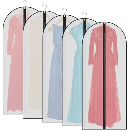 Garment Bags,5PCS Dustproof Garment Covers PEVA Translucent Clothes Covers with Zip Moth Proof Suit Protector Bags Waterproof Dress Covers for Shirts Coats Costumes (60X140CM)