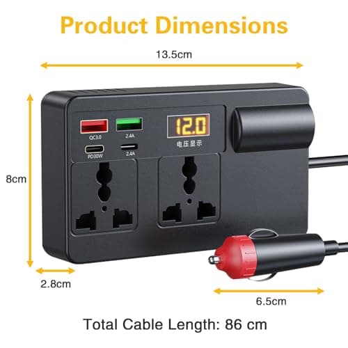 ideallife 200W Car Voltage Converter Inverter,12V/24V to 220V Converter with 2 AC Sockets & 4 USB Ports (PD30W & QC3.0 Fast Charge), Fast Charging Car Voltage Converter Inverter for SUV Van Truck — view 2