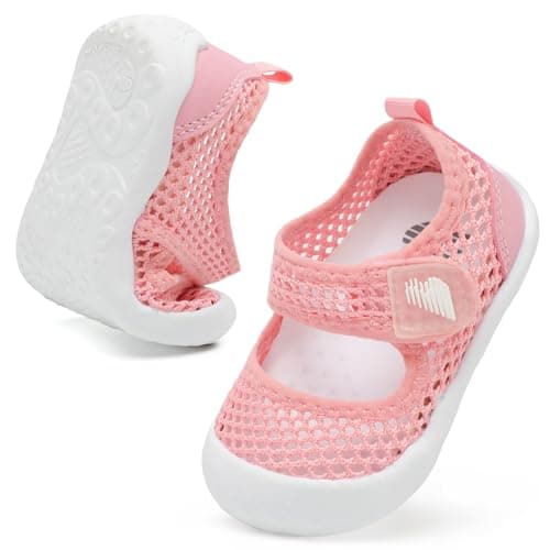 JOINFREE Baby Summer Shoes Non-Slip Toddlers Sandals Boys Girls Beach Shoes Lightiwehgt Bareathable Water Shoes Mesh Pink 6-12 Months