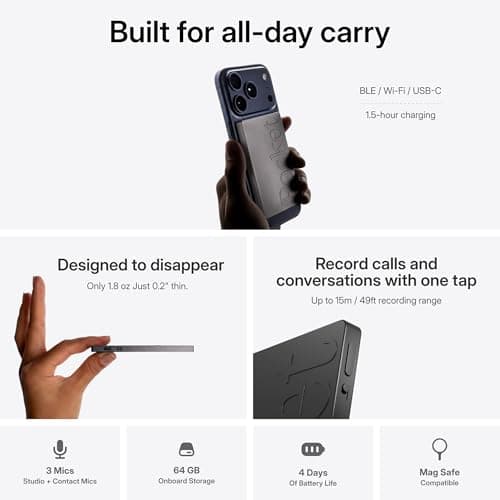 Pocket AI Voice Recorder, Auto Transcription, AI Note Taker, Space Grey — view 4