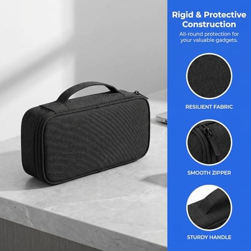 Solvio Electronics Organiser Bag, Rigid Travel Tech Pouch Bag with Handle, Waterproof Shockproof Cable Storage Case with Removable Dividers for Chargers, Cords, Power Bank, Hard Drive, Black — view 3