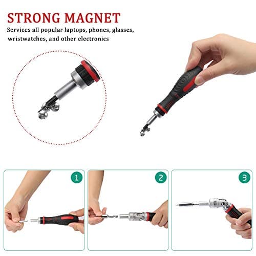 61pc Ratchet Screwdriver Sets, JENABOM Precision Magnetic Screwdriver Bit Set with Ratchet Handle, Repair Tool Kits with Torx & Small Multi Bits, Impact Screwdriver Bit Set in a Storage Case — view 4