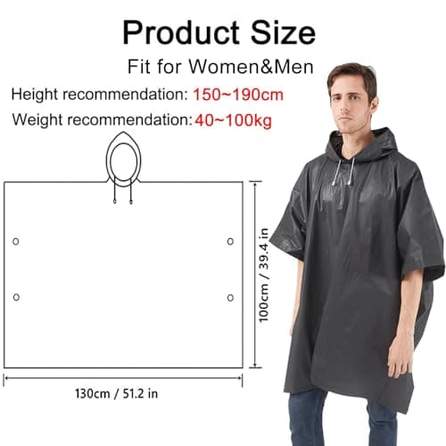 Cosowe Rain Ponchos Waterproof Adults, 2pcs Reusable Raincoats Portable, Family Pack Festival Plastic Coats for Women Men with Sleeves Hood, 1White+1Black — view 5