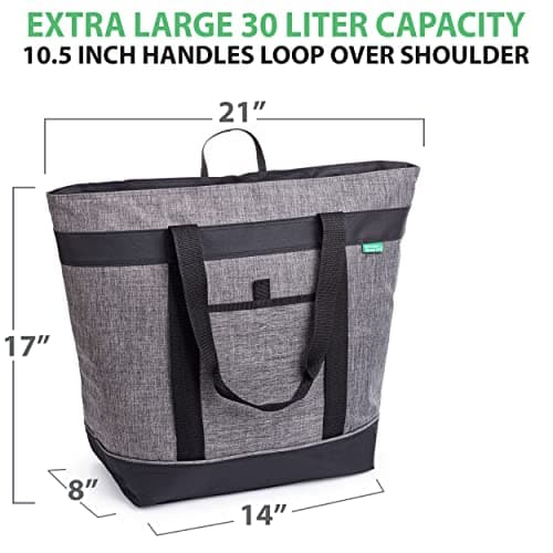 Jumbo Insulated Cooler Bag, Heavy Duty Soft Insulated Grocery Bag, Charcoal — view 2