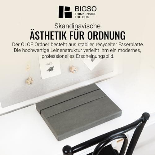 Bigso Box of Sweden A4 Folder with Elastic Strap - Fibreboard and Paper File Folder - Spacious Folder Organiser for Documents, Files, Letters etc. - Grey — view 4