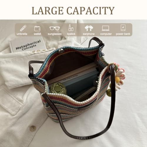 WSXQAZ Straw Beach Bag for Women, Straw Beach Tote Bag Women, Shoulder Bags — view 6