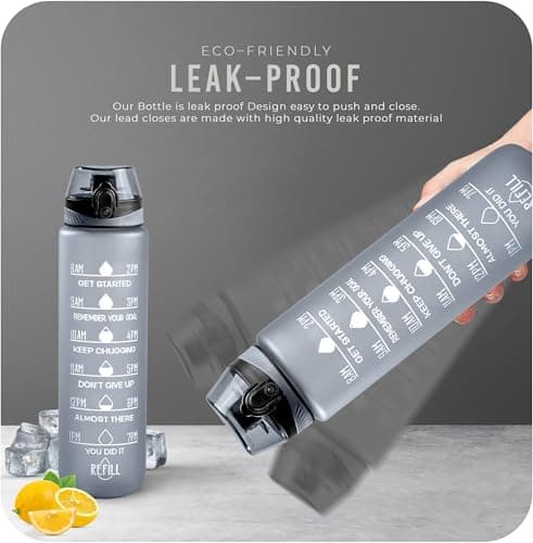 Roe Tenpo Water Bottle 1L, Sports Water Bottle with Time Markings, BPA-Free, Leak-Proof Drinks Bottle, Perfect for Running, Cycling, Gym, Yoga, Camping and Outdoor Activities, Grey — view 3