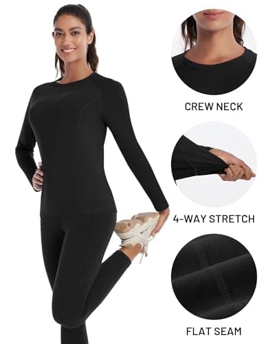 Runhit Thermal Tops Womens Long Sleeve Fleece Lined Compression Shirt Soft Warm Base Layer Moisture Wicking Sports Underwear for Ski, Running Gym Workout Black 2XL — view 3
