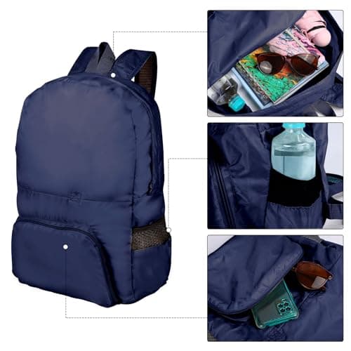 Risipu 25L Ultra Lightweight Foldable Backpack, Small Rucksack Water Resistant Durable Packable Backpacks for Women Men Outdoor Camping Hiking Travelling Walking Hiking Biking Shopping (Navy) — view 3