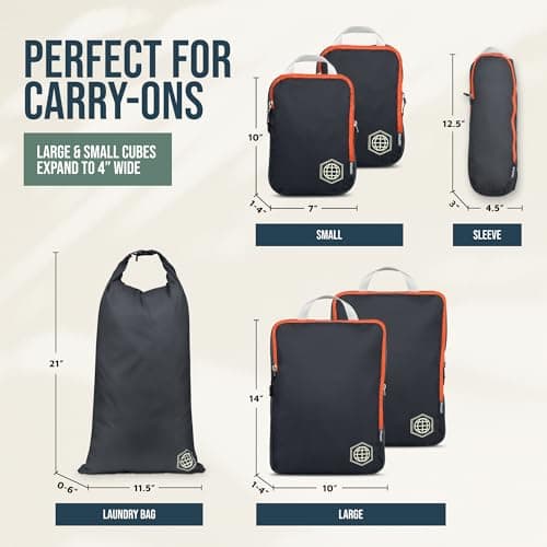 Compression Packing Cubes for Travel- Packing Cubes and Travel Organizers, Grey and Orange, 6Piece — view 4