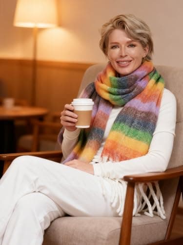 Style Slice Oversized Tartan Blanket Scarf for Women, Rainbow — view 3