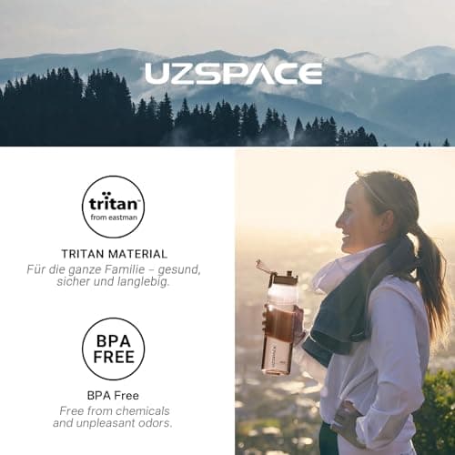 UZSPACE Water Bottle 1l with Handle, Tritan Drinks Bottle, Oak Brown — view 4