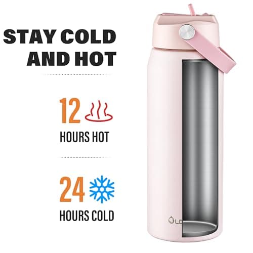 OLDLEY 750ml Insulated Water Bottle with Straw, Stainless Steel Water Bottles with Handle, Leakproof BPA Free Vacuum Metal Flask Keep Hot and Cold for Sports, Travel, Hiking (Pink) — view 4
