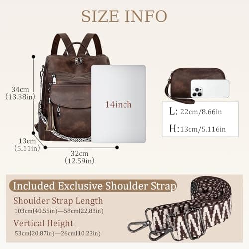 LEASOUL Rucksack Bag for Women, Vegan Leather Backpack Womens, Ladies Fashion Backpacks for Work University Travel Business — view 3