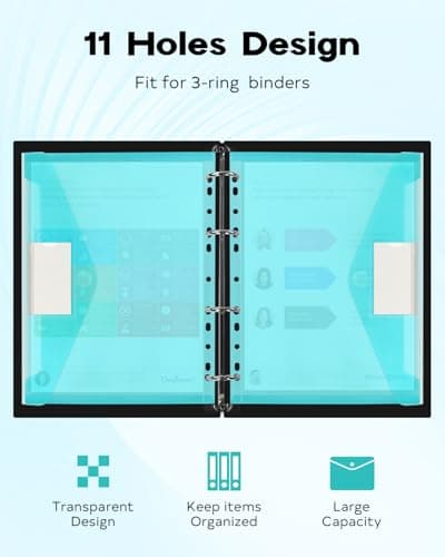 10 Pack Binder Pocket, 11 Ring Clear File Folders, Plastic Envelopes Organizer for Documents with Label, A4 Size — view 3