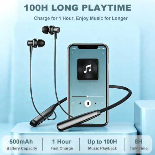 Bluetooth 5.4 Magnetic Neckband Earphones, 100H Playtime, LED Display — view 3