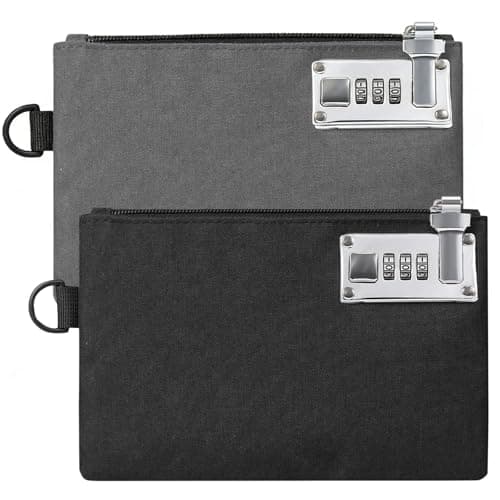 2Pcs Lockable Money Bag - Portable Zipper Lockable Money Pouch with 3 Digit Code, 8.3 x 5.3 inch Durable Waterproof Documents Storage Bag for Cash, Wallet, Jewelry, Passports, Travel(Grey and Black)