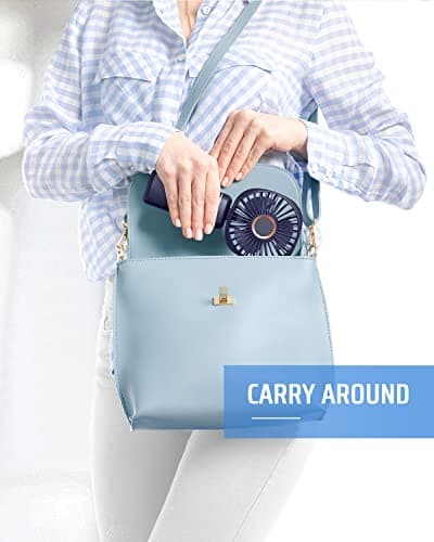 FAPPEN Mini Handheld Fan, Portable USB Hand Held Fan, Rechargeable 5 Speeds Folding Hand Fans with Base and Lanyard for Home Office Bedroom Outdoor Travel(Deep Blue) — view 4