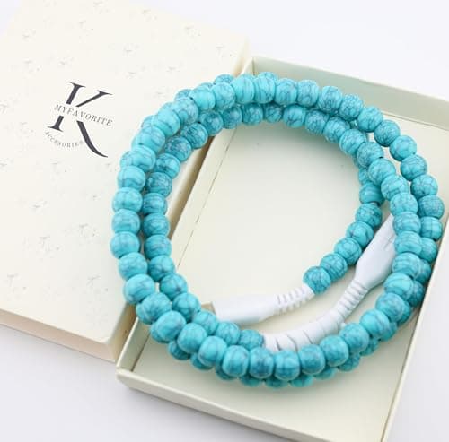 MyfavoriteK Stylish Beaded Phone Charger Cable Colors USB Charging Cord for Smartphones (USB A to USB C, Turquoise, 6.6ft) — view 6